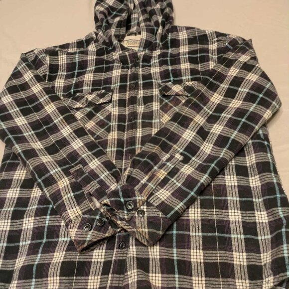 Boston Traders  Mens Large Hooded Fleece Lined Plaid Shirt Jacket Pullover - Picture 1 of 8